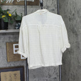 PQ Blake Button Down Crochet Cover Up Shirt Biscotti Off White Lurex M/L