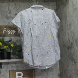 A Pea in the Pod Cotton Button Up Embroidered Maternity Shirt Blue Dot Stripe L