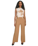 Calvin Klein Petite Solid Lux High-Rise Wide Leg Pants T42PL994 Luggage Brown 4P