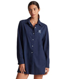Lauren Ralph Lauren Embroidered Button Up Shirt Swim Cover Up Dark Navy Blue S