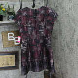 Vince Camuto Womens Jacquard Fit & Flare Puff-Sleeve Dress Wine Red Multi 16