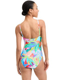 La Blanca Womens Tropi-Flage Printed Scoop-Neck One-Piece Swimsuit Blue Multi 6
