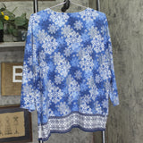 Alfred Dunner 3/4 Sleeve Embellished Neckline Snowflake Knit Top Blue Multi 1X