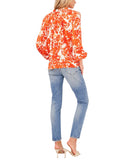 Vince Camuto Womens Petite Printed Split-Sleeve Blouse Orange Multi PM