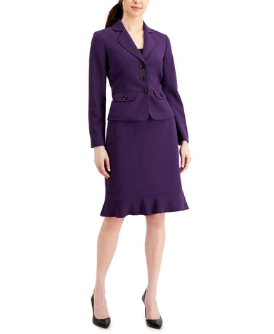 Le Suit Womens Three-Button Flounce Skirt Suit 50040143