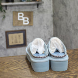 Bearpaw Open Toe Platform Suede Slip On Slide Sandals Tourmaline Blue 9M