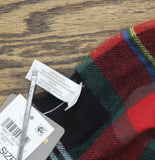 Style & Co. Womens Tartan Plaid Scarf Fringe Rectangle Fuzzy Black Red Multi