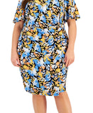 Kasper Womens Plus Size Floral Flutter-Sleeve Sheath Dress 10870535