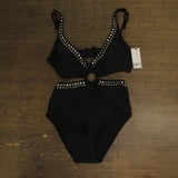 Bar III Womens Tell Me About It Studded One Piece Swimsuit Black / Silver S