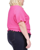 Michael Michael Kors Plus Size Flutter-Sleeve Smocked-Hem Top Cerise Pink 2X