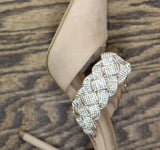Journee Collection Hazzl Braided Rhinestone Stiletto Heels Nude Beige Brown 8.5M