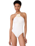 Kate Spade Womens Rosette Highneck One Piece Swimsuit S7C452 Ivory Off White M