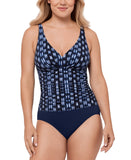 Swim Solutions Womens Printed Tummy-Control One Piece Swimsuit Shibori Blue 12