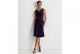 Lauren Ralph Lauren Women's Floral Velvet Belted Cocktail Dress Purple 2