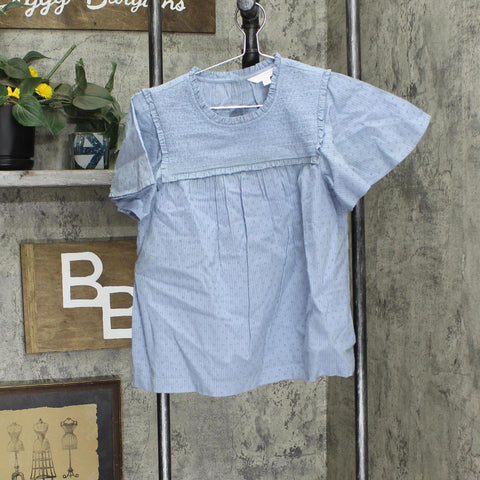 LC Lauren Conrad Womens Striped Pintuck Short Sleeve Blouse Shirt Top Blue S