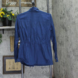 Belle By Kim Gravel Button Up Mixed Media Lace Anorak Jacket Indigo Blue S