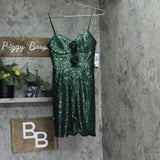 City Studios Juniors Sequin Rosette-Front Dress 8461WY6AT3 Hunter Green 9/10