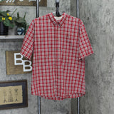Wrangler Mens Plaid Short Sleeve Pocket Button Up Shirt Red Plaid L