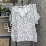 Vera Bradley Cotton Pajama Set Button-up Shirt and Shorts Java Lace Gray 2XL