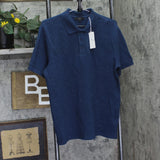 Vince Mens Varigated Textured Short Sleeve Polo Shirt Midnight Sky Blue M