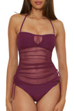 Becca Womens Muse Mixed-Media Bandeau Tankini Swim Top 733557 Aubergine Purple L
