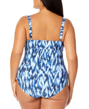 Anne Cole Drape Front Underwire One Piece Swimsuit Tie Dye Ikat Blue Multi 16W