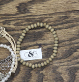 Christopher & Banks Pearl Bead Cord Chain Bracelets Tan Brown / White 7" + 3"