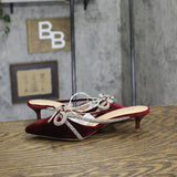 A New Day Womens Gwen Rhinestone Bow Heels Velvet 94656736 Burgundy Red 6.5M