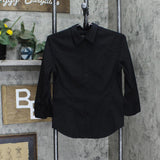 Express Womens Stretch 3/4 Sleeve Button Up Shirt 166a083c35b64a Black 7/8