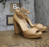 Sun + Stone Womens Reemaa Peep Toe Block Heel Platform Sandals Nude Brown 11M