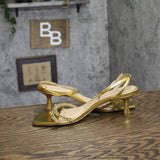 Jewel Badgley Mischka Embellished Shiny Strappy Kitten Heels Gold Yellow 10M
