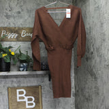 Rosie Harlow Juniors Surplice-Neck Dolman-Sleeve Knit Dress Cappuccino Brown XS