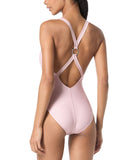Michael Michael Kors Voyage Stripe V-Neck One Piece Swimsuit Rosewater Pink 8
