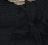 DKNY Petite Belted A-Line Dress Jewel Neck Pleated Mesh Dress XD4KI694 Black 0P
