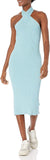 Guess Women's Sleeveless Halter Mariposa Rib Dress W2YK07Z30Y2 Aqua Tile Blue L