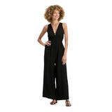 A New Day Sleeveless V Neck Keyhole Cinch Waist Side Pockets Jumpsuit Black M