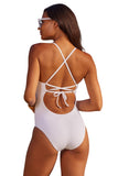 Becca Colette Plunge One-Piece Swimsuit with Crochet Detail 841057 White M