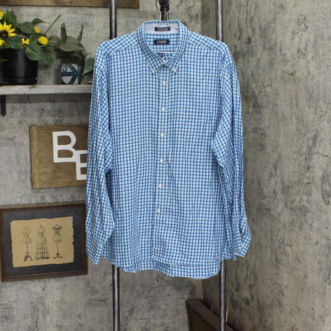 Chaps Mens Classic Fit Twill Dress Shirt Blue Plaid 18-18 1/2 34-35