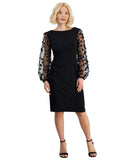Connected Apparel Petite Long Sheer-Sleeve Applique Dress TLB37170P1 Black 4P