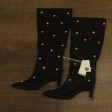 A New Day Studded Faux Suede Mid-Calf Boots with Cone Heel Jet Black / Gold 9M
