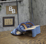 Schutz Womens Amely Mid Block Sandals Azul / Summer Blue Jeans 9.5B