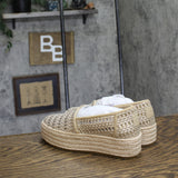 Toms Valencia Platform Espadrille Woven Jute Slip-On Flats Champagne Gold 5.5M