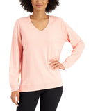 Karen Scott Hi-Low V-Neck Ribbed Long Sleeve Top 100135720MS Coral Ice Pink L