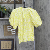 Who What Wear Woven Unlined Balloon Sleeve Blouse Shirt Yellow Green Multi L