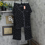 State Of Day Womens Fluid Knit Notched Pajama Set Deep Black Polka Dot L