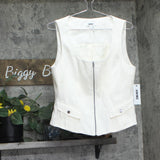 DKNY Weathered Twill Zip-Front Vest P5ETTB77 Coconut Off White M
