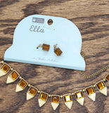 Ella Fashion Geometric Pendant Dangly Earring Necklace Set Gold / Brown 18" + 3"