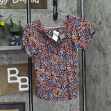 Ultra Flirt Juniors Off-The-Shoulder Peasant Top Red Paisley Multi M