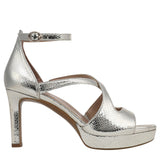 Naturalizer Alicia Block Heeled Sandal Faux Leather Silver Sand Gray Brown 8W