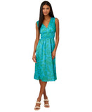 Adrianna By Adrianna Papell Neck Floral-Print Smocked-Waist Dress Blue / Green 8